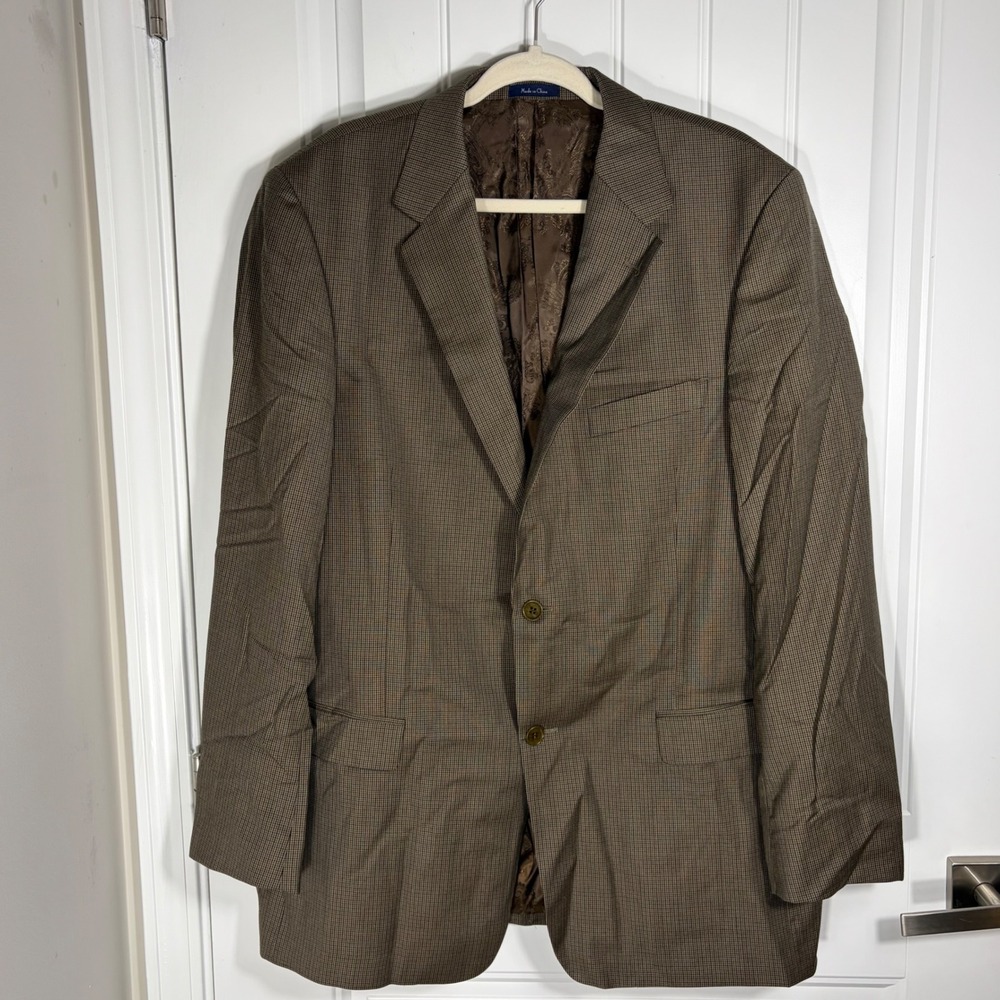 Turnbury Mens 44L Brown Micro Check Two Button Blazer Paisley Lining Sport Coat